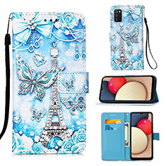 Leather Case Stands Fashionable Pattern Flip Cover Holder Y02B for Samsung Galaxy A03s Mint Blue