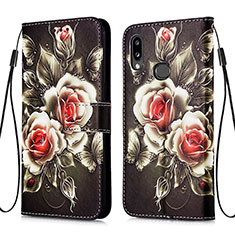 Leather Case Stands Fashionable Pattern Flip Cover Holder Y02B for Samsung Galaxy A10s Black