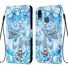 Leather Case Stands Fashionable Pattern Flip Cover Holder Y02B for Samsung Galaxy A10s Mint Blue