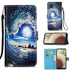 Leather Case Stands Fashionable Pattern Flip Cover Holder Y02B for Samsung Galaxy A12 5G Navy Blue