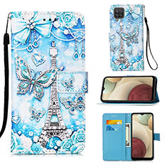 Leather Case Stands Fashionable Pattern Flip Cover Holder Y02B for Samsung Galaxy A12 Mint Blue