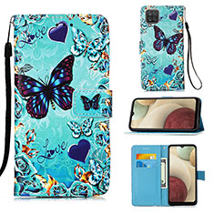 Leather Case Stands Fashionable Pattern Flip Cover Holder Y02B for Samsung Galaxy A12 Sky Blue