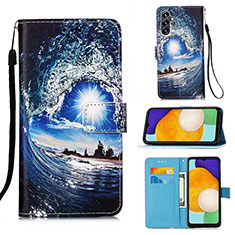 Leather Case Stands Fashionable Pattern Flip Cover Holder Y02B for Samsung Galaxy A13 5G Navy Blue