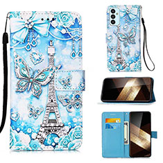 Leather Case Stands Fashionable Pattern Flip Cover Holder Y02B for Samsung Galaxy A15 5G Mint Blue