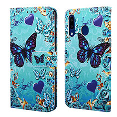 Leather Case Stands Fashionable Pattern Flip Cover Holder Y02B for Samsung Galaxy A20 Sky Blue