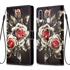 Leather Case Stands Fashionable Pattern Flip Cover Holder Y02B for Samsung Galaxy A20s Black