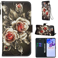 Leather Case Stands Fashionable Pattern Flip Cover Holder Y02B for Samsung Galaxy A21 European Black