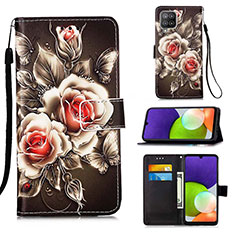 Leather Case Stands Fashionable Pattern Flip Cover Holder Y02B for Samsung Galaxy A22 4G Black