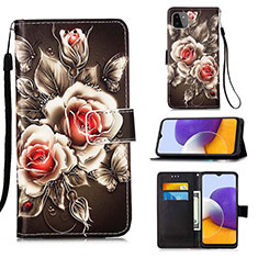 Leather Case Stands Fashionable Pattern Flip Cover Holder Y02B for Samsung Galaxy A22 5G Black