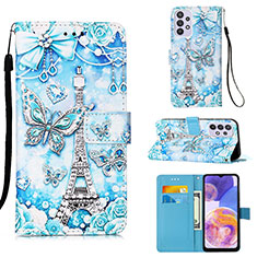 Leather Case Stands Fashionable Pattern Flip Cover Holder Y02B for Samsung Galaxy A23 4G Mint Blue