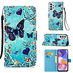 Leather Case Stands Fashionable Pattern Flip Cover Holder Y02B for Samsung Galaxy A23 4G Sky Blue