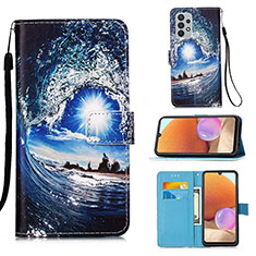 Leather Case Stands Fashionable Pattern Flip Cover Holder Y02B for Samsung Galaxy A32 4G Navy Blue