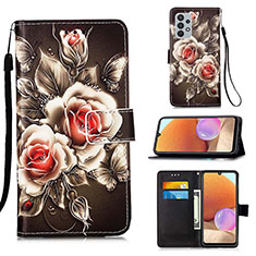 Leather Case Stands Fashionable Pattern Flip Cover Holder Y02B for Samsung Galaxy A32 5G Black