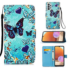 Leather Case Stands Fashionable Pattern Flip Cover Holder Y02B for Samsung Galaxy A32 5G Sky Blue