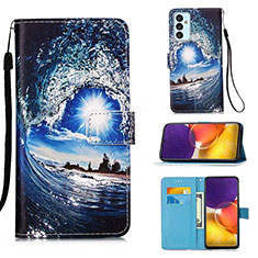 Leather Case Stands Fashionable Pattern Flip Cover Holder Y02B for Samsung Galaxy A34 5G Navy Blue