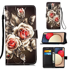 Leather Case Stands Fashionable Pattern Flip Cover Holder Y02B for Samsung Galaxy F02S SM-E025F Black