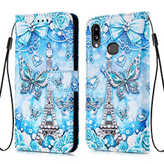 Leather Case Stands Fashionable Pattern Flip Cover Holder Y02B for Samsung Galaxy M01s Mint Blue