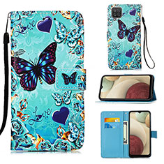 Leather Case Stands Fashionable Pattern Flip Cover Holder Y02B for Samsung Galaxy M12 Sky Blue