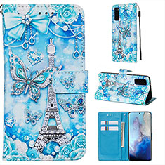 Leather Case Stands Fashionable Pattern Flip Cover Holder Y02B for Samsung Galaxy S20 5G Mint Blue