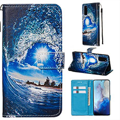 Leather Case Stands Fashionable Pattern Flip Cover Holder Y02B for Samsung Galaxy S20 5G Navy Blue