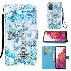 Leather Case Stands Fashionable Pattern Flip Cover Holder Y02B for Samsung Galaxy S20 FE 4G Mint Blue