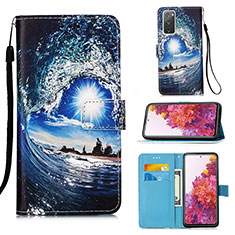 Leather Case Stands Fashionable Pattern Flip Cover Holder Y02B for Samsung Galaxy S20 FE 4G Navy Blue