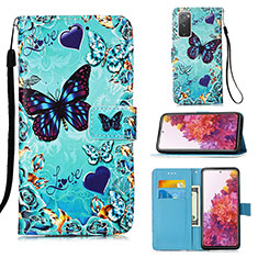 Leather Case Stands Fashionable Pattern Flip Cover Holder Y02B for Samsung Galaxy S20 FE 4G Sky Blue