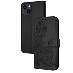 Leather Case Stands Fashionable Pattern Flip Cover Holder Y02X for Apple iPhone 13 Black