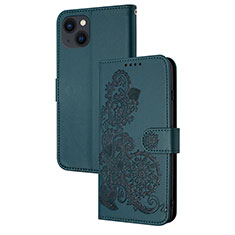 Leather Case Stands Fashionable Pattern Flip Cover Holder Y02X for Apple iPhone 13 Green