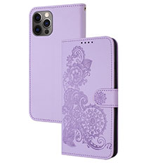 Leather Case Stands Fashionable Pattern Flip Cover Holder Y02X for Apple iPhone 13 Pro Clove Purple