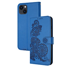 Leather Case Stands Fashionable Pattern Flip Cover Holder Y02X for Apple iPhone 15 Plus Blue