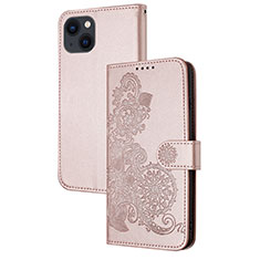 Leather Case Stands Fashionable Pattern Flip Cover Holder Y02X for Apple iPhone 15 Plus Rose Gold