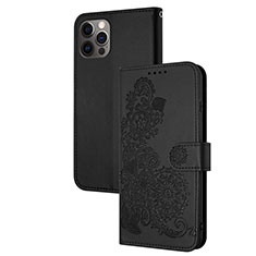 Leather Case Stands Fashionable Pattern Flip Cover Holder Y02X for Apple iPhone 15 Pro Black