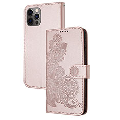 Leather Case Stands Fashionable Pattern Flip Cover Holder Y02X for Apple iPhone 15 Pro Max Rose Gold