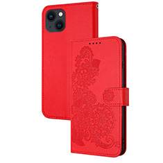 Leather Case Stands Fashionable Pattern Flip Cover Holder Y02X for Apple iPhone 15 Red