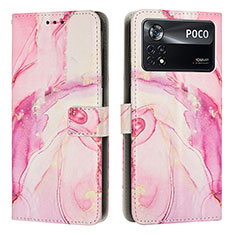 Leather Case Stands Fashionable Pattern Flip Cover Holder Y02X for Xiaomi Poco X4 Pro 5G Pink