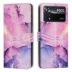 Leather Case Stands Fashionable Pattern Flip Cover Holder Y02X for Xiaomi Poco X4 Pro 5G Purple