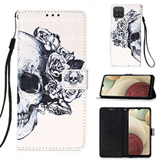 Leather Case Stands Fashionable Pattern Flip Cover Holder Y03B for Samsung Galaxy A12 5G Black