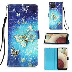 Leather Case Stands Fashionable Pattern Flip Cover Holder Y03B for Samsung Galaxy A12 5G Sky Blue