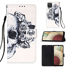 Leather Case Stands Fashionable Pattern Flip Cover Holder Y03B for Samsung Galaxy A12 Black