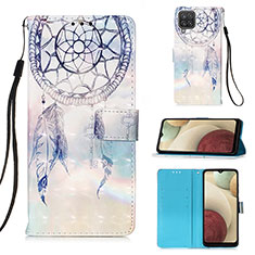 Leather Case Stands Fashionable Pattern Flip Cover Holder Y03B for Samsung Galaxy A12 Mint Blue