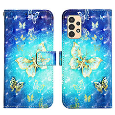 Leather Case Stands Fashionable Pattern Flip Cover Holder Y03B for Samsung Galaxy A13 4G Sky Blue