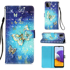 Leather Case Stands Fashionable Pattern Flip Cover Holder Y03B for Samsung Galaxy A22 5G Sky Blue