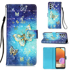 Leather Case Stands Fashionable Pattern Flip Cover Holder Y03B for Samsung Galaxy A32 4G Sky Blue