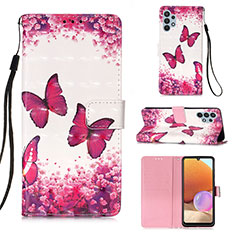 Leather Case Stands Fashionable Pattern Flip Cover Holder Y03B for Samsung Galaxy A32 5G Hot Pink