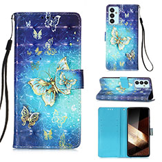 Leather Case Stands Fashionable Pattern Flip Cover Holder Y03B for Samsung Galaxy A35 5G Sky Blue