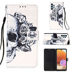 Leather Case Stands Fashionable Pattern Flip Cover Holder Y03B for Samsung Galaxy M32 5G Black