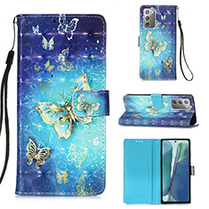 Leather Case Stands Fashionable Pattern Flip Cover Holder Y03B for Samsung Galaxy Note 20 5G Sky Blue