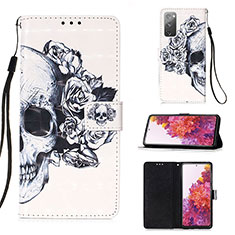 Leather Case Stands Fashionable Pattern Flip Cover Holder Y03B for Samsung Galaxy S20 FE 4G Black