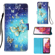 Leather Case Stands Fashionable Pattern Flip Cover Holder Y03B for Samsung Galaxy S20 FE 4G Sky Blue